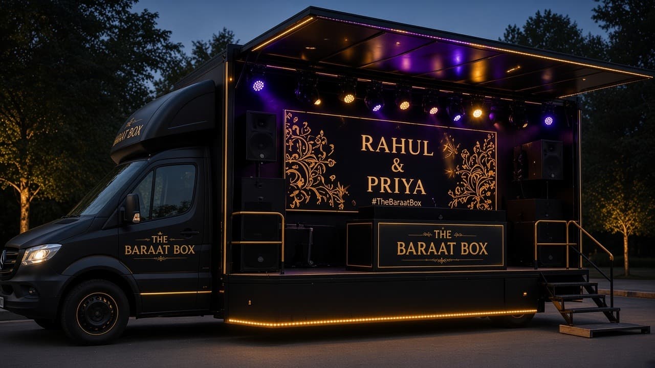 After: side-open party mode with LED screen and stage